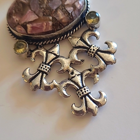 925 Silver Rhodochrosite, Citrine, and Moonstone Pendant - Picture 4 of 7